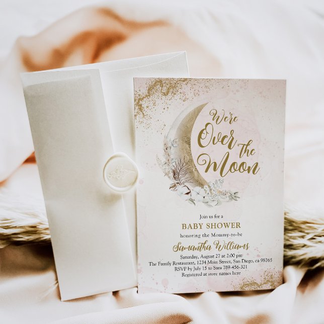 Över skuret vid Rosa Flicka vid Måne Guld Inbjudningar (Skapare uppladdad)