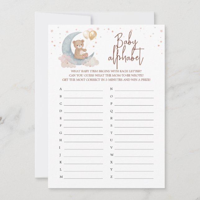 Över spelkortet Måne ABC Baby Alphabet Game Card Inbjudningar (Framsida)