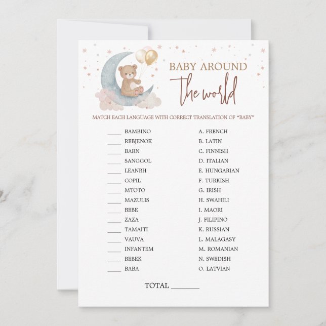 Över spelkortet Måne Baby Värld runt Inbjudningar (Framsida)