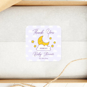 Över Tacken för Neutral Baby Shower för kön i Måne Fyrkantigt Klistermärke