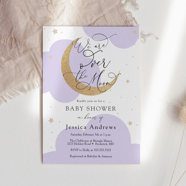 Over the Gold Moon Purple Baby Shower invitation Inbjudningar (Skapare uppladdad)