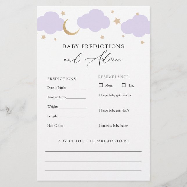 Over the Moon Baby Advice and Predictions Card (Framsida)