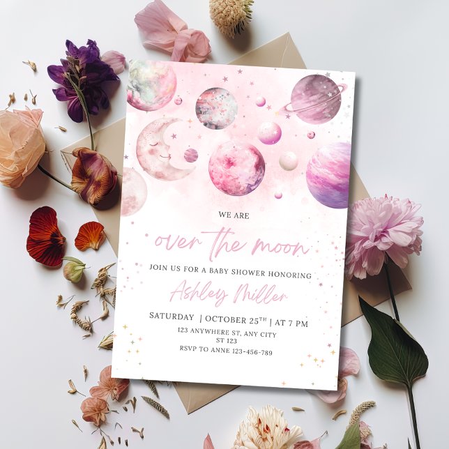 Over The Moon Baby Shower Invite, Girl Baby Shower Inbjudningar (Skapare uppladdad)