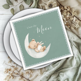 Over the Moon Bear Green Baby Shower Pappersservett