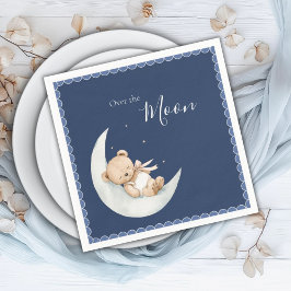Over the Moon Bear Navy Blue Baby Shower Pappersservett