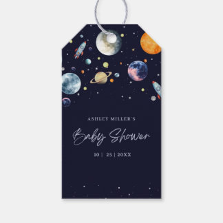 Over The Moon Boy Baby Shower Invite, Space Galaxy Presentetikett