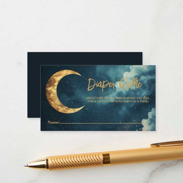 Over the Moon Diaper Raffle Ticket, Celestial Gold Tilläggskort (Fram/Back In Situ)