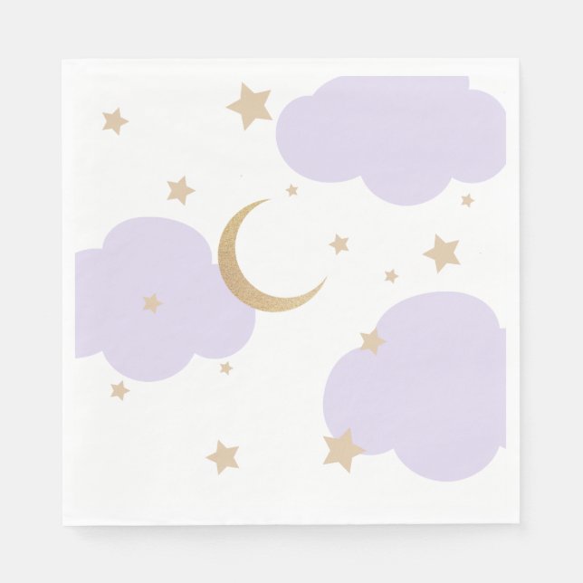 Over the Moon Purple Baby Shower  Pappersservett (Framsidan)