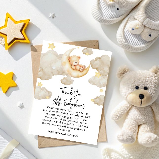 Over The Moon  stars Teddy Bear Baby Shower Tack Kort (Skapare uppladdad)