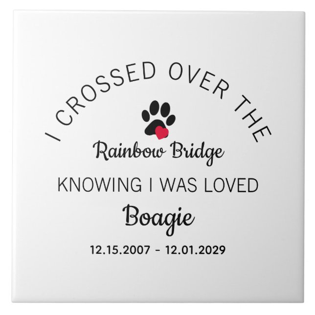 Over The Rainbow Bridge Custom White Pet Memorial Kakelplatta (Framsidan)
