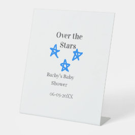 Over the Stars blue gray baby shower name date ele