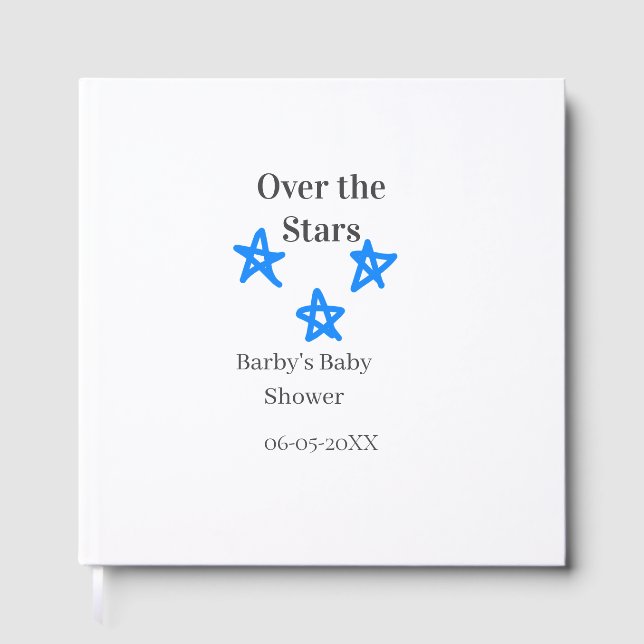 Over the Stars blue gray baby shower name date ele Gästböcker (Framsida)