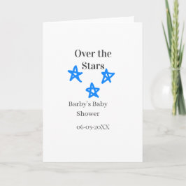Over the Stars blue gray baby shower name date ele Kort