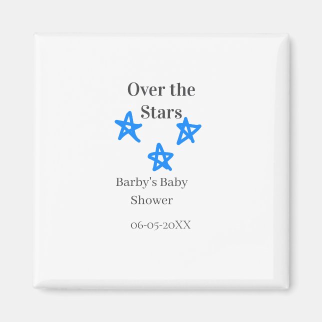 Over the Stars blue gray baby shower name date ele Magnet (Framsidan)