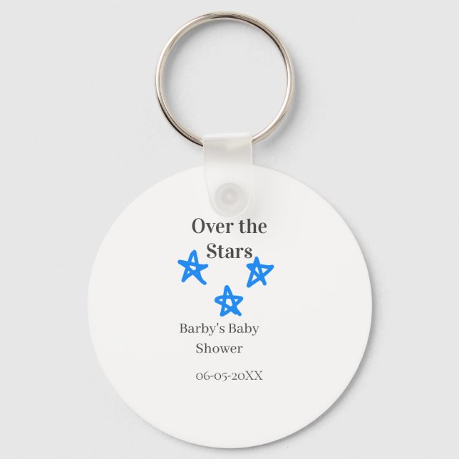 Over the Stars blue gray baby shower name date ele Nyckelring (Framsida)