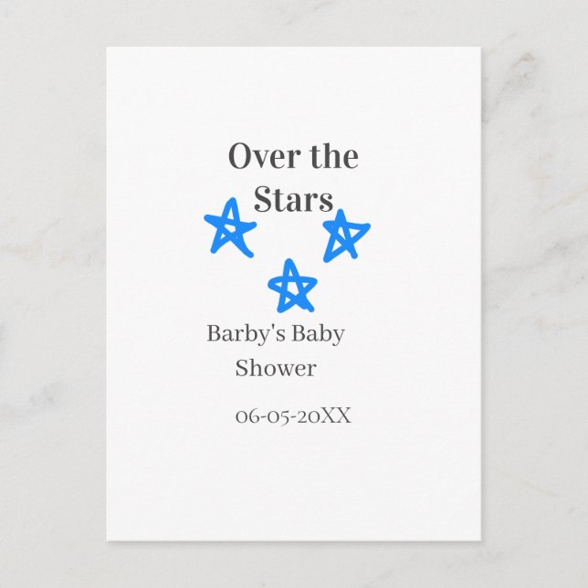 Over the Stars blue gray baby shower name date ele Vykort (Framsida)