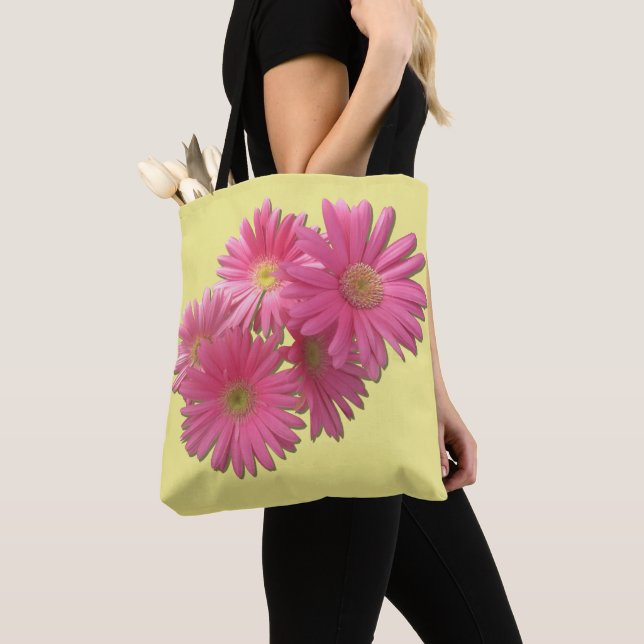 Över Tote - Mörk Rosa Gerbera Daisys Tygkasse (Närbild)