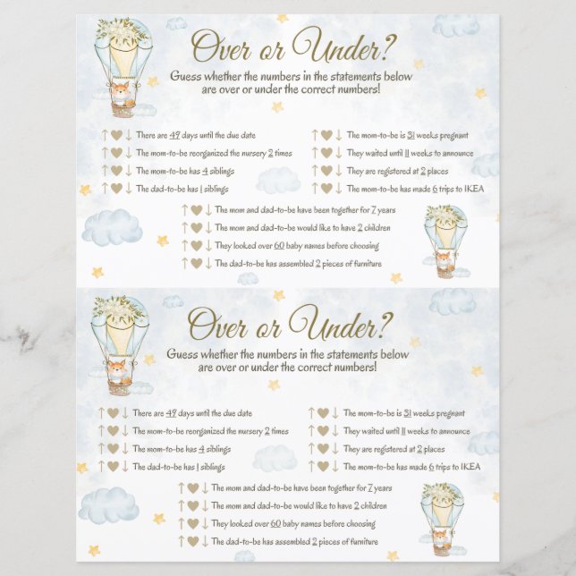 Över under babyvisningsspel - Luftballong (Framsida)