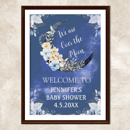 över välkomstskylten över blå babydusch i måne blo poster