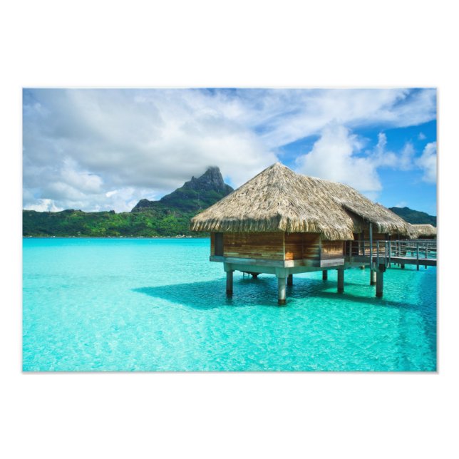 Över-vatten bungalow, Bora Bora-fototryck Fototryck (Framsidan)