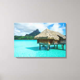 Över vatten bungalow, Bora Bora-kanvastrycket Canvastryck