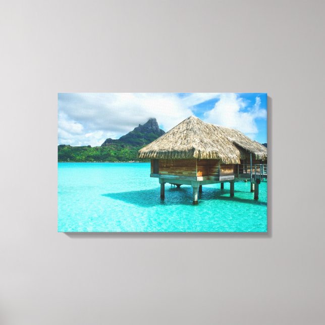 Över vatten bungalow, Bora Bora-kanvastrycket Canvastryck (Framsida)