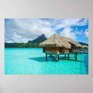 Över vatten bungalow, Bora Bora poster utskrift