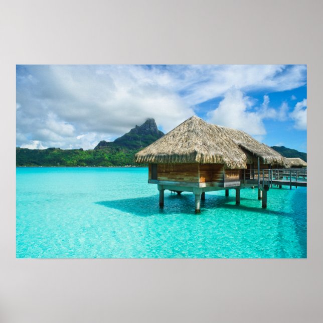 Över vatten bungalow, Bora Bora poster utskrift (Framsidan)
