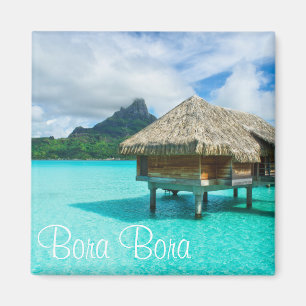 Över-vatten bungalow, Bora Bora textmagnet Magnet