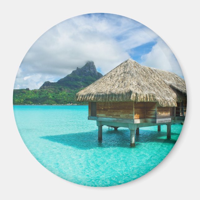 Över vatten bungalow, Bora Boras runda magnet (Framsidan)