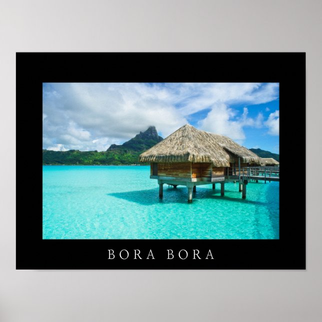 Över vatten bungalow i Bora Bora poster svart (Framsidan)