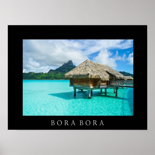 Över vatten, över bungalow, Bora Bora-texten poste Poster (Framsidan)