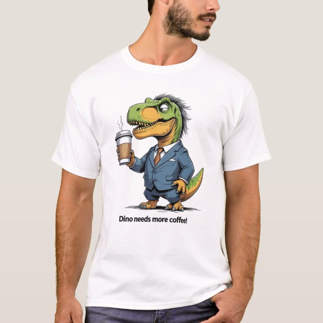 Överarbetad T-Rex med Kaffe T Shirt (Framsida)