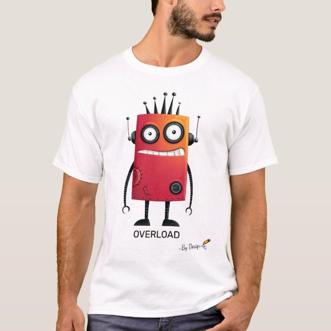 Överbelastad Robot | Rolig Geek T-Shirt för Vuxna (Framsida)