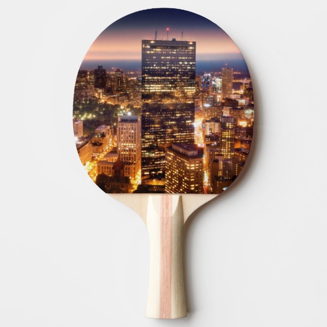 Överblick av Boston på natten Pingisracket (Framsidan)