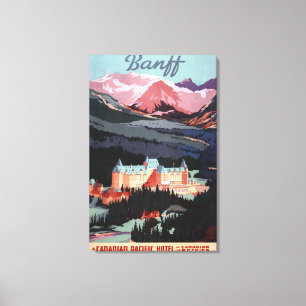Överblick av den Banff Springs Hotel affischen Canvastryck