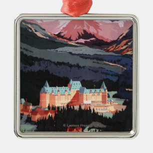 Överblick av den Banff Springs Hotel affischen Julgransprydnad Metall