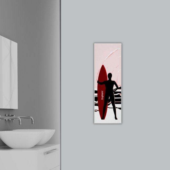 Överblick för utvärdering av Surfan vid soluppgång Poster (Surfer Evaluating The Surf At Sunrise Poster - Bathroom)