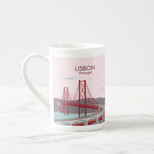Överbron över floden Tagus i vintage stil Benporslin Mugg