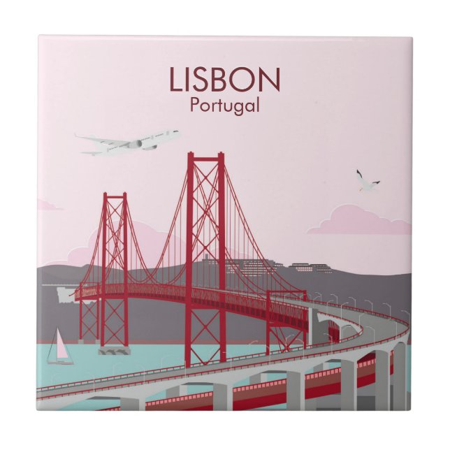 Överbron över floden Tagus i vintage stil Kakelplatta (Framsidan)