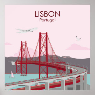 Överbron över floden Tagus i vintage stil Poster