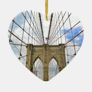 Överbrygga New York Brooklyn stadsbyggnad Julgransprydnad Keramik