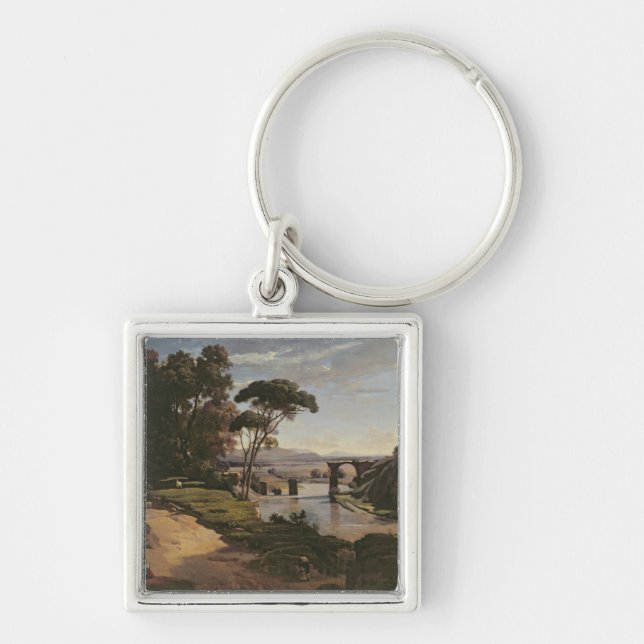 Överbrygga på Narni, c.1826-27 Fyrkantig Silverfärgad Nyckelring (Framsidan)