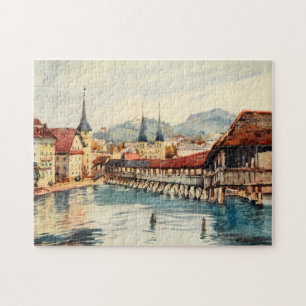 Överbryggar det antika Schweitz Lucerne för Pussel