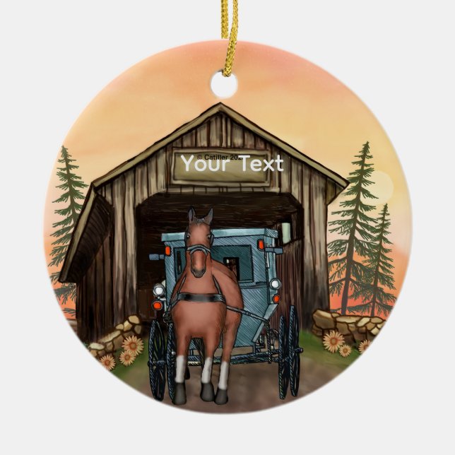 Överbryggning vid soluppgång julgransprydnad keramik (Framsidan)