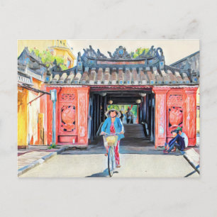 Överbyggd bro Hoi An Vietnam Asien Akvarell Vykort