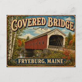 Överbyggd bro i höstfärger Fryeburg Maine vykort