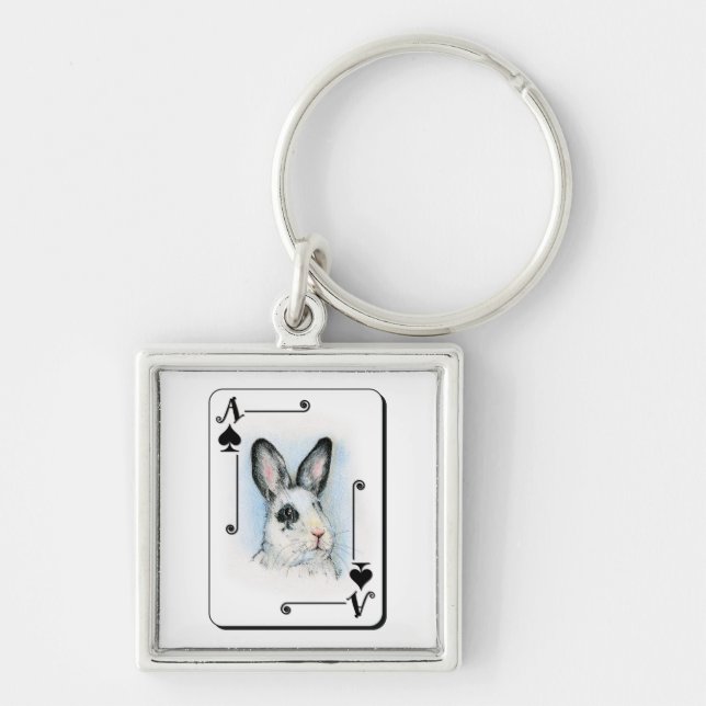 Överdängare av spadar fyrkantig silverfärgad nyckelring (Framsidan)