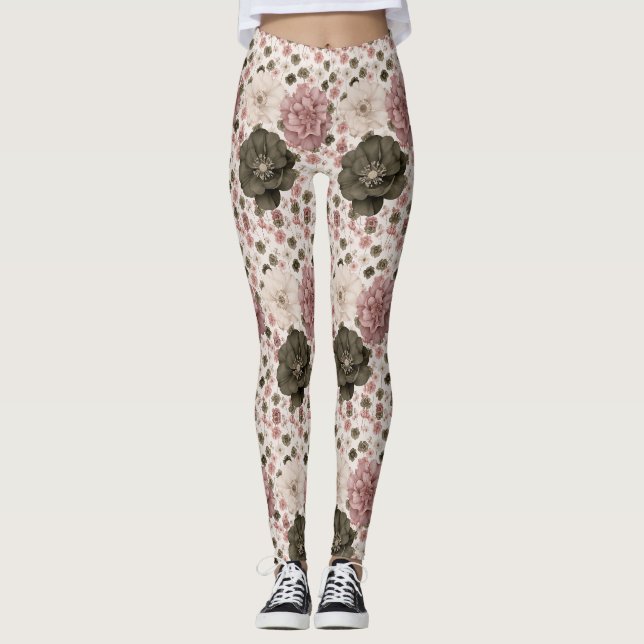 Överdimensionerade blommor i nedtonad rosa, kräm o leggings (Framsida)