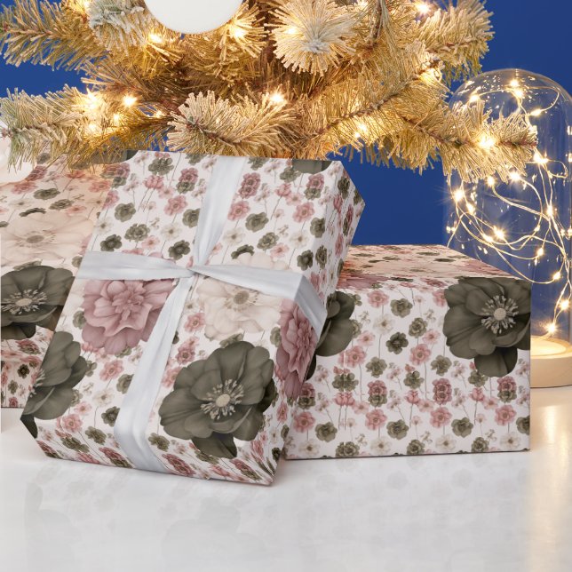 Överdimensionerade blommor i nedtonad rosa, kräm o presentpapper (Helgdagar)